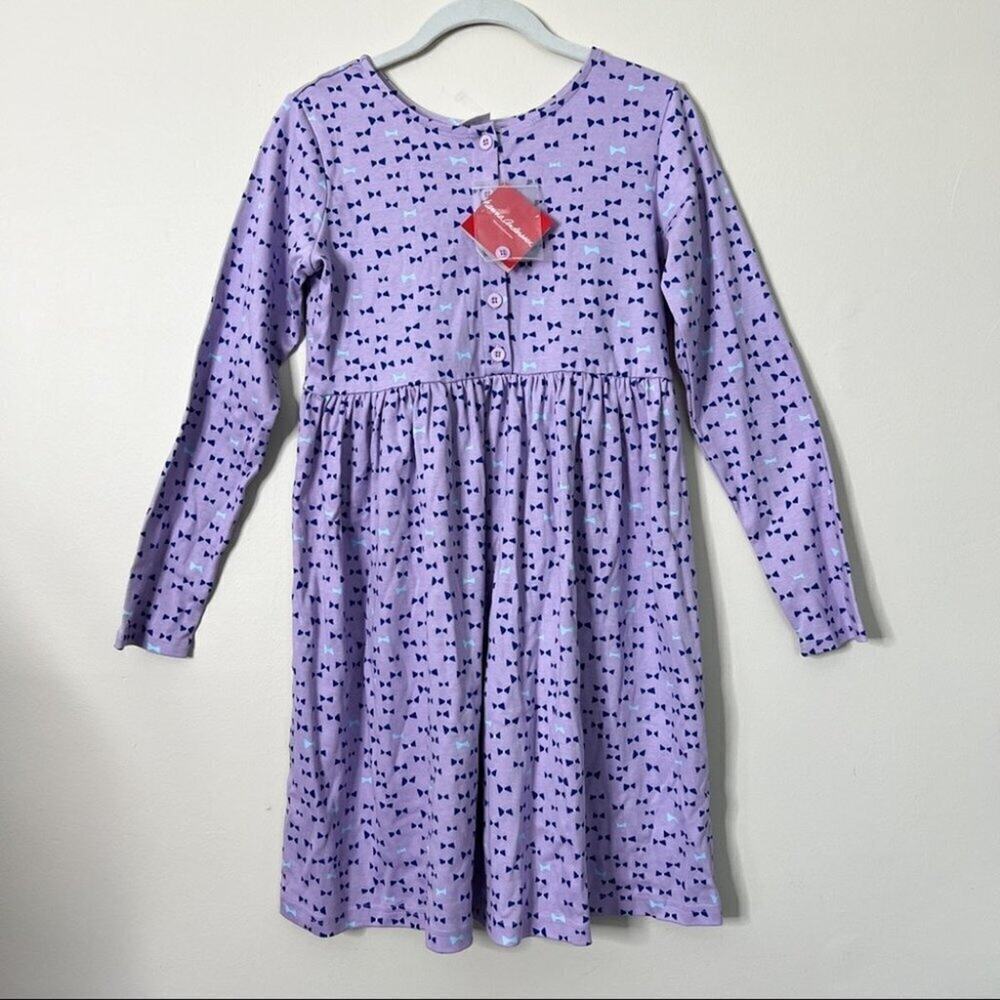 Hanna Andersson Bow Tie Long Sleeve Cotton Dress Size 150 cm Purple